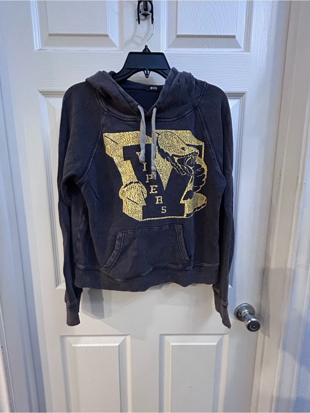 BDG (Utbam OitfirrersCharcoal Distressed Hoodie with Gold Viper Graphic